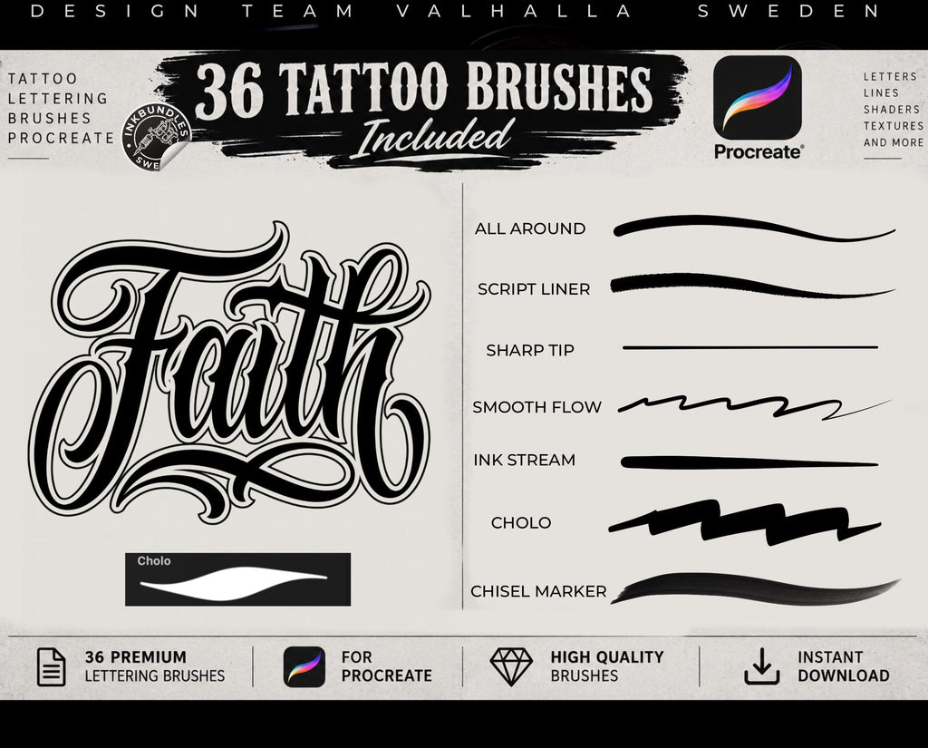 Neo-Traditional Lady Tattoo Design Kit: 2000+ Procreate Stamps, SVG & PNG Files