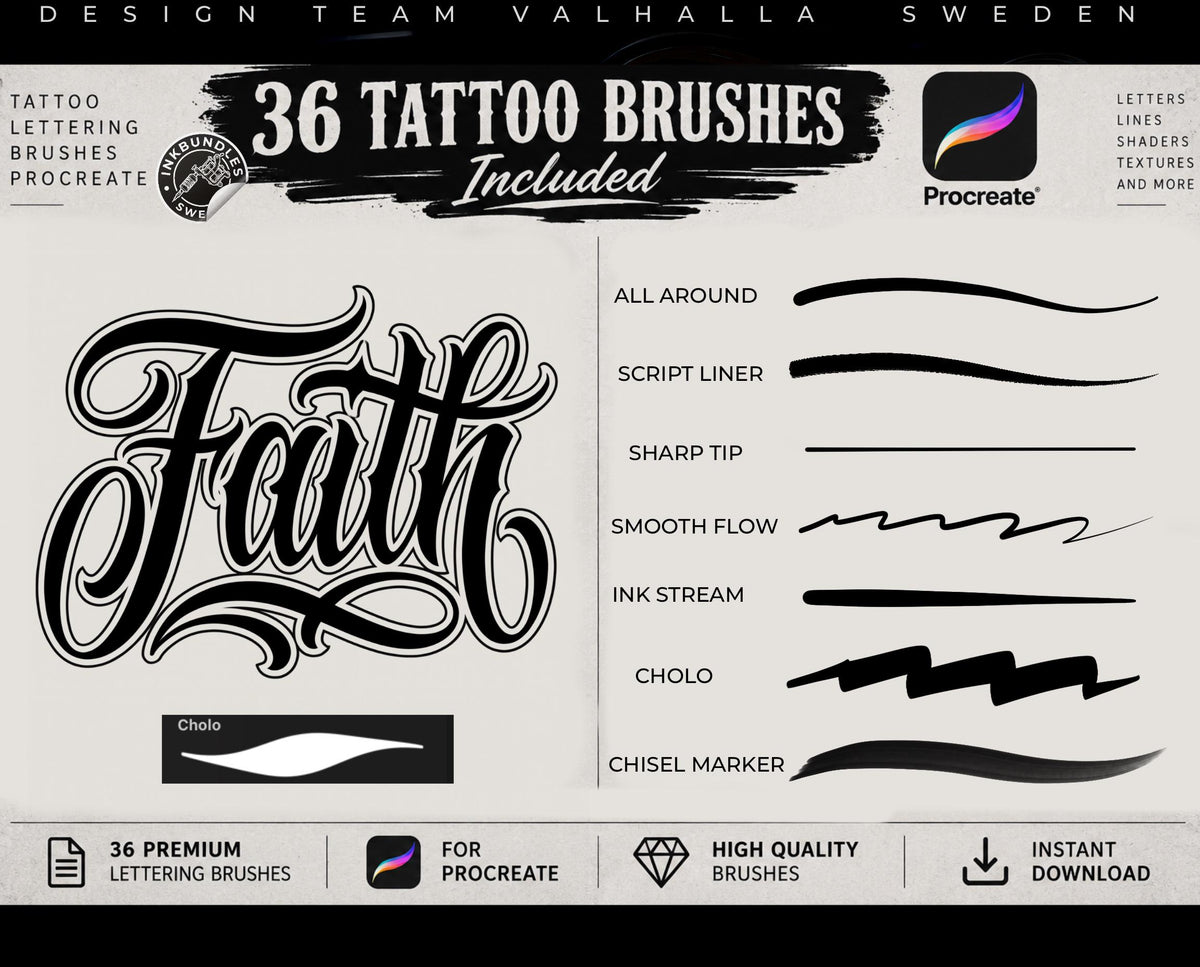Neo-Traditional Lady Tattoo Design Kit: 2000+ Procreate Stamps, SVG & PNG Files