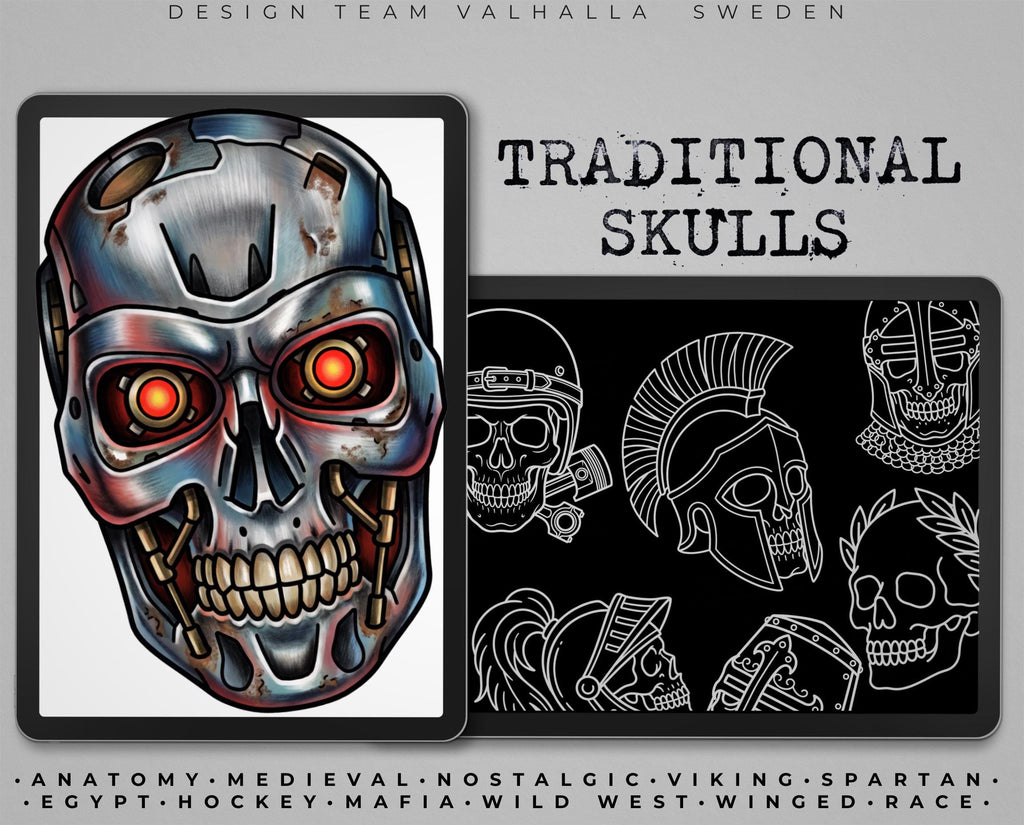 Skull Tattoo Stencils – 72 Procreate Stamps
