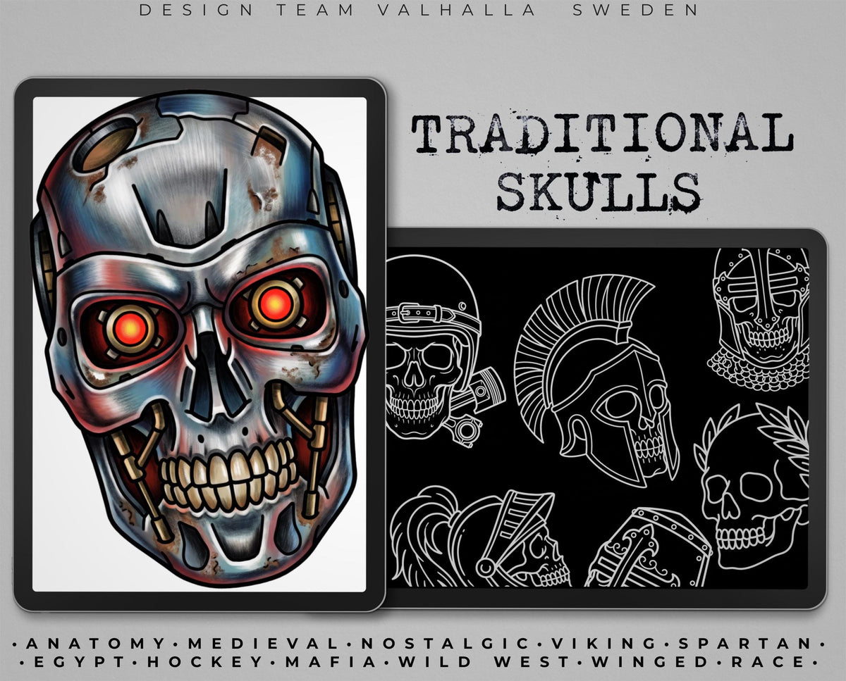 Skull Tattoo Stencils – 72 Procreate Stamps