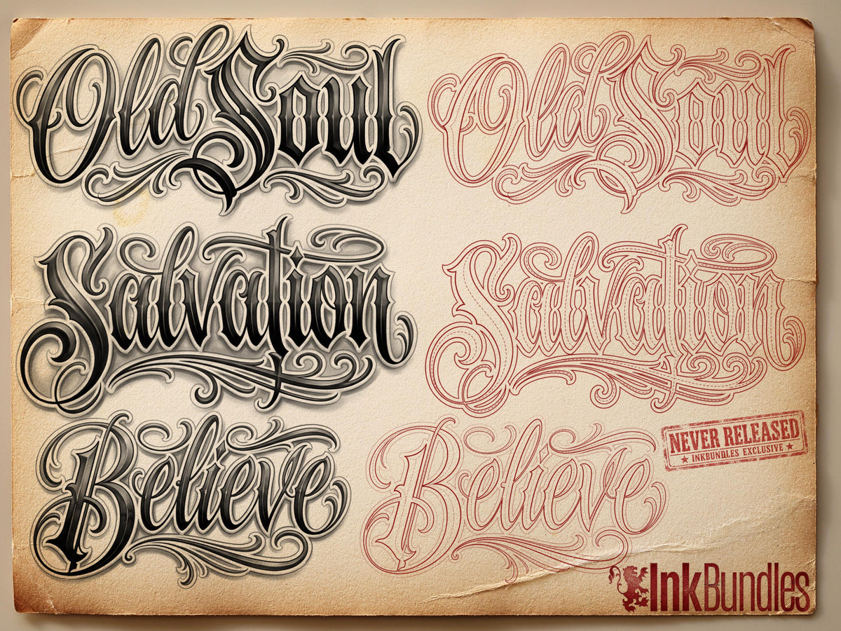 Barrio Script, Chicano text designs, Tattoo lettering Art