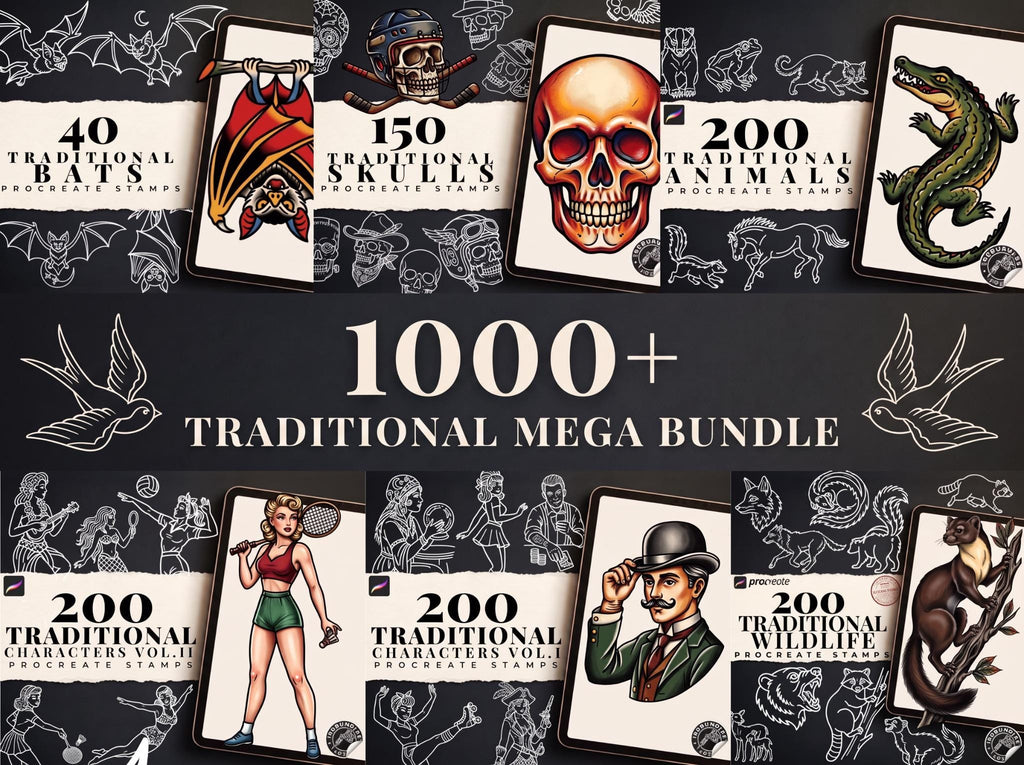Procreate Traditional Mega Bundle, 1000+ Original Designs