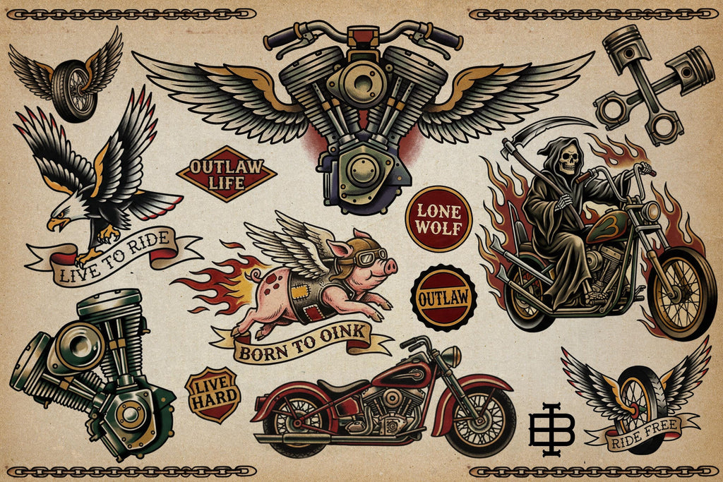 Traditional Biker Tattoo Stencils – Procreate Stamps