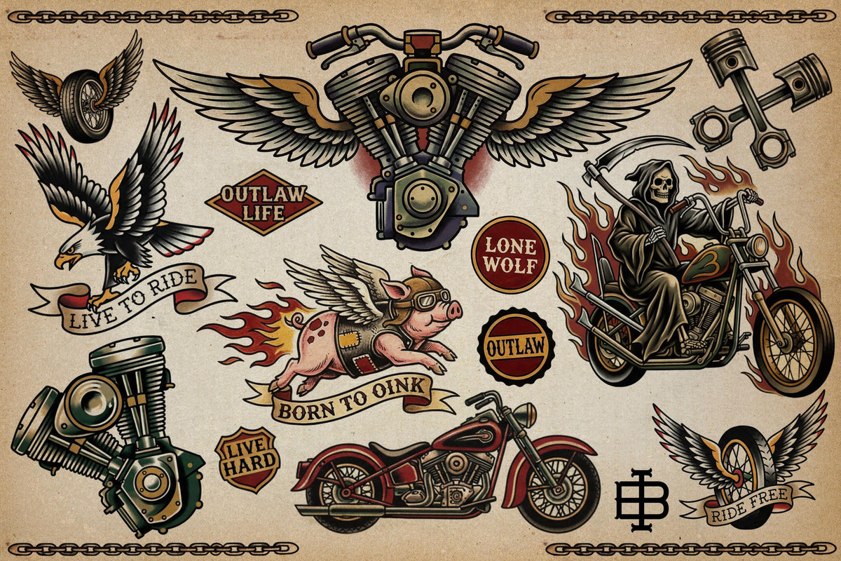 Traditional Biker Tattoo Stencils – Procreate Stamps