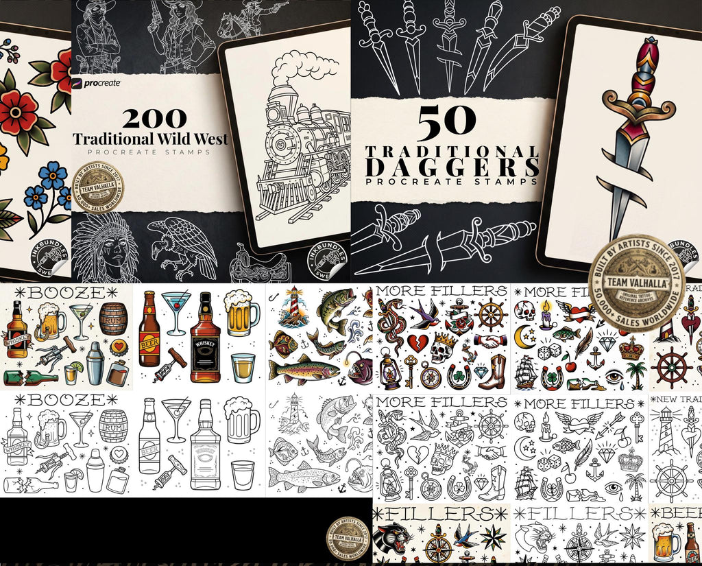 The Traditional Artist 2020–2024 – Procreate Tattoo Stamps