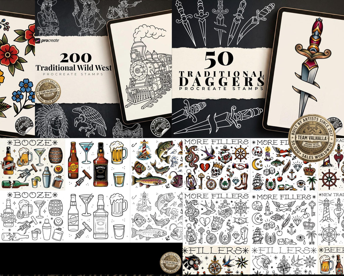 The Traditional Artist 2020–2024 – Procreate Tattoo Stamps