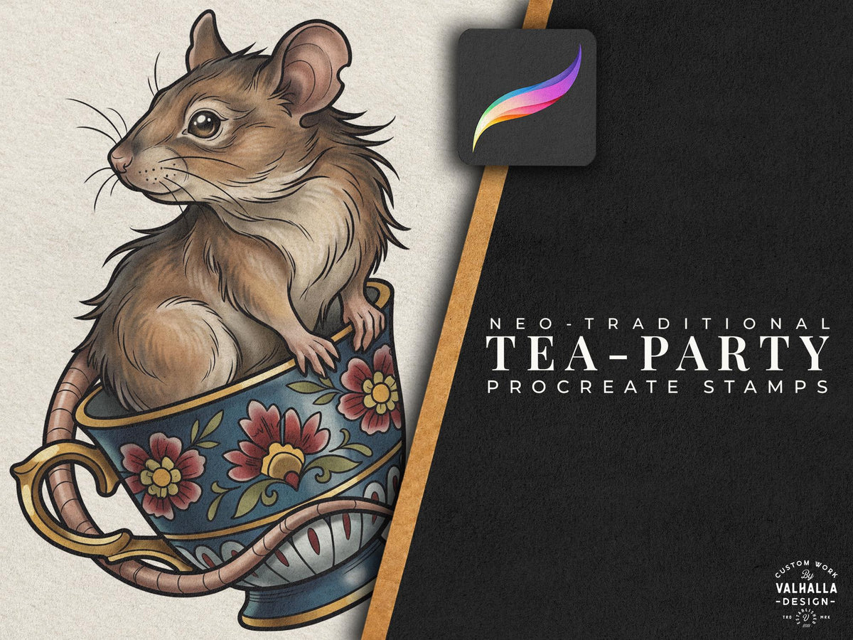 Tea Party Tattoo Stencils – Procreate Stamps