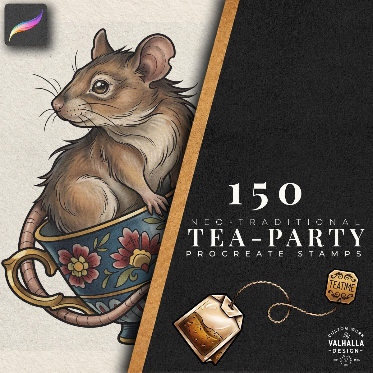 Tea Party Tattoo Stencils – Procreate Stamps