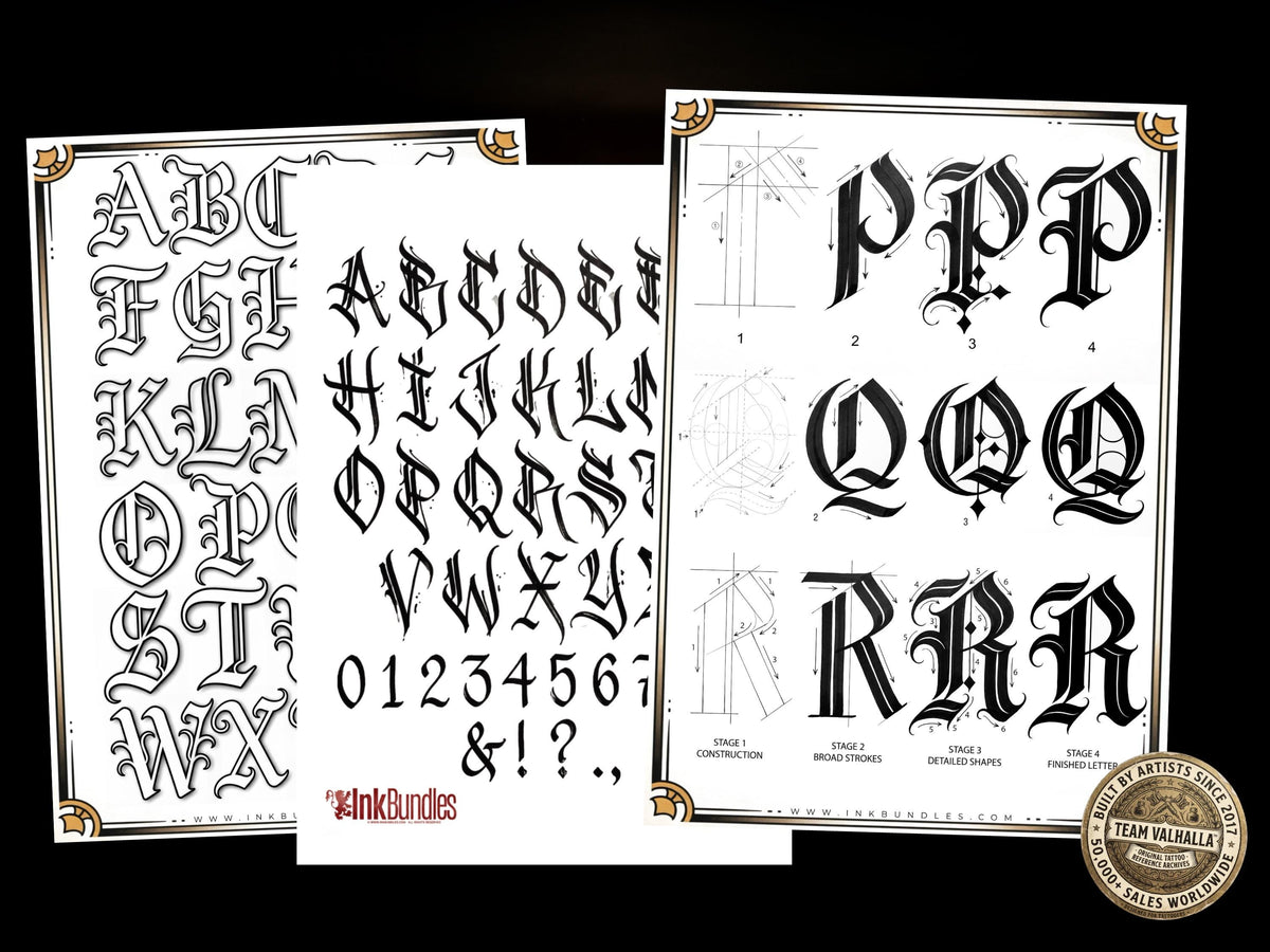 Custom Tattoo Lettering, Chicano black letter, Pdf digital download