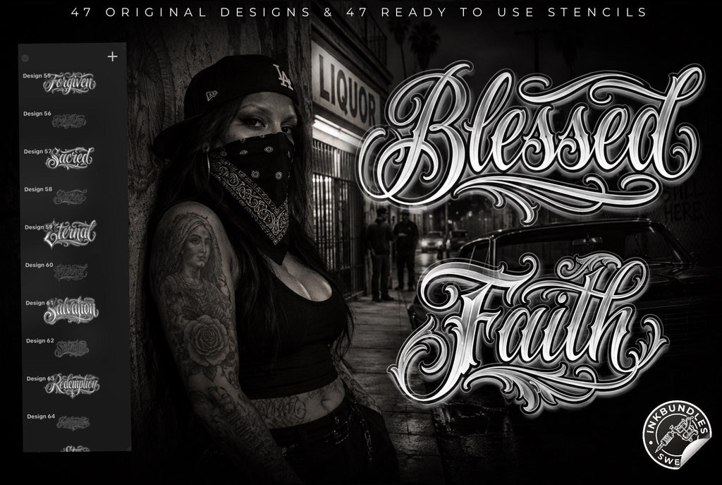 Barrio Script, Chicano text designs, Tattoo lettering Art