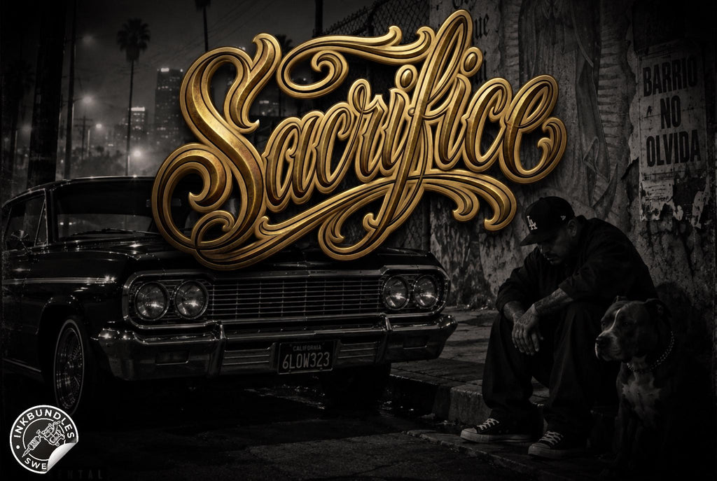 Barrio Script, Chicano text designs, Tattoo lettering Art