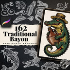 American Traditional Bayou Tattoos – Procreate Stamps, Old-School Stencils