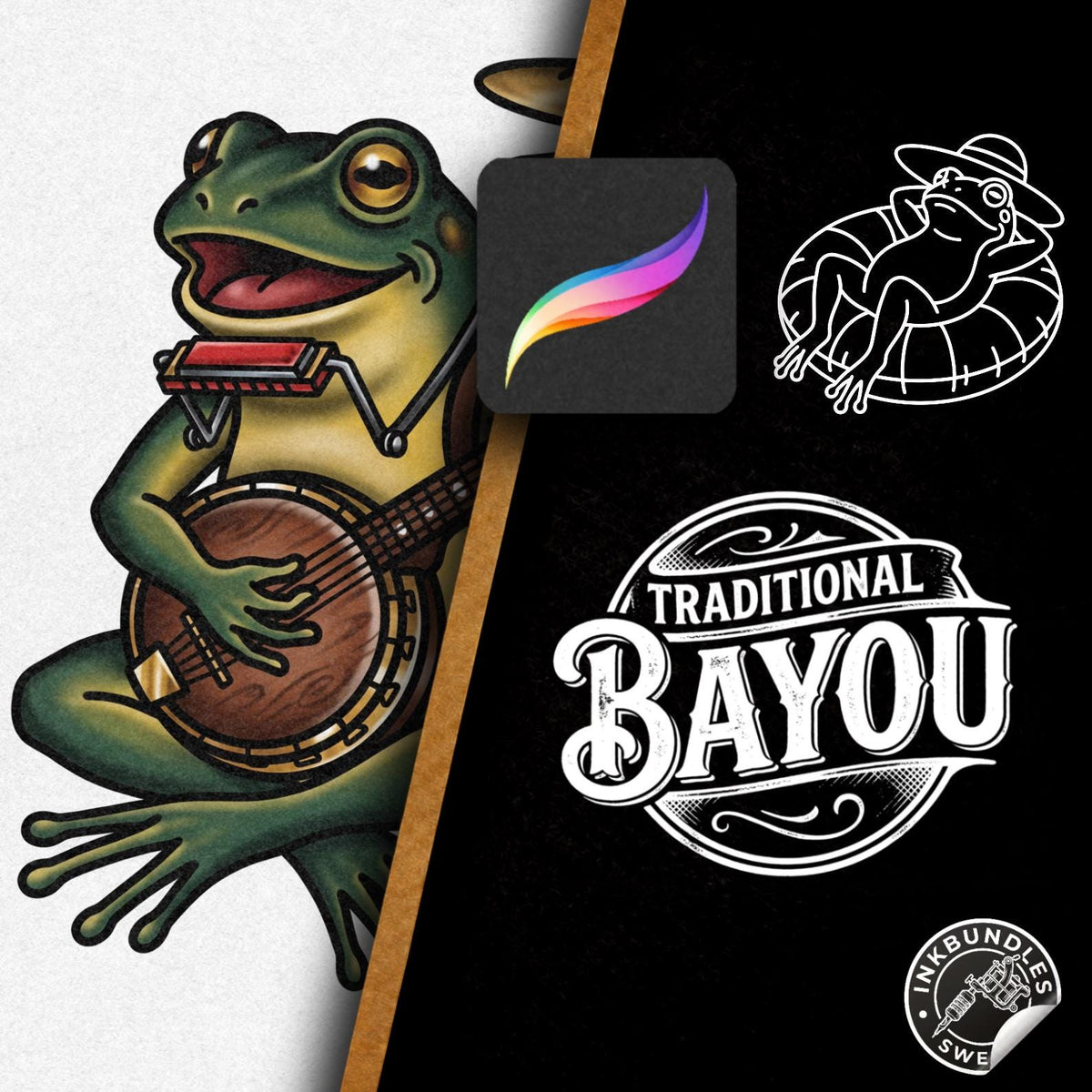 American Traditional Bayou Tattoos – Procreate Stamps, Old-School Stencils