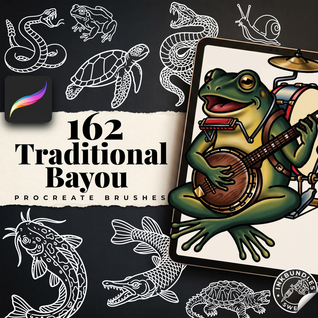 American Traditional Bayou Tattoos – Procreate Stamps, Old-School Stencils