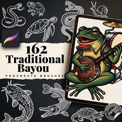 American Traditional Bayou Tattoos – Procreate Stamps, Old-School Stencils