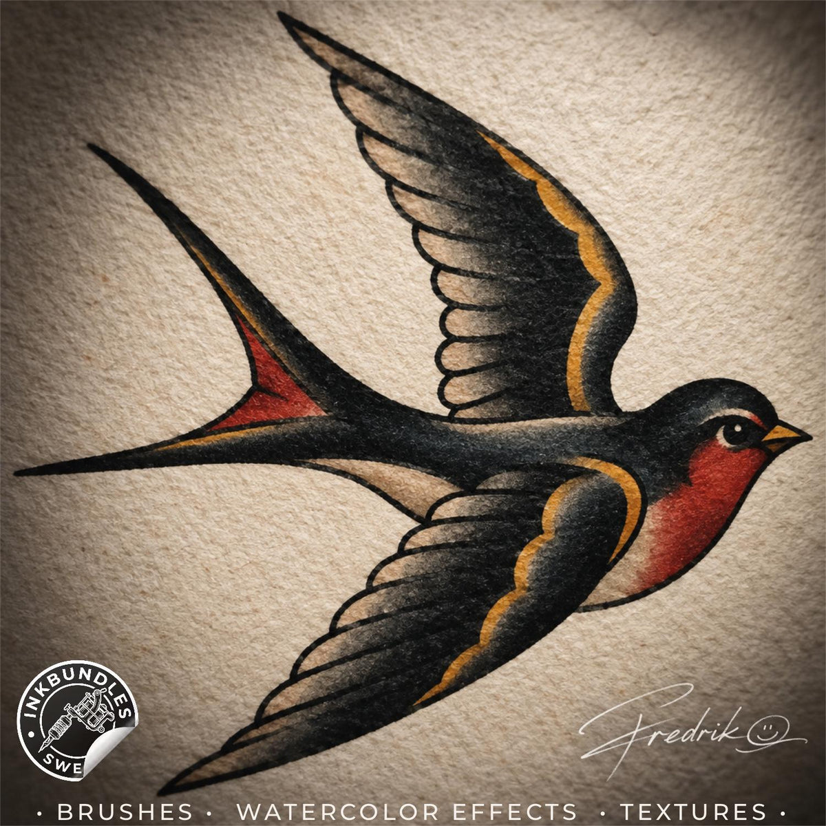 Tattoo Flash Brush Set: Watercolor, Spitshade, Ink, Paper Textures, digital download