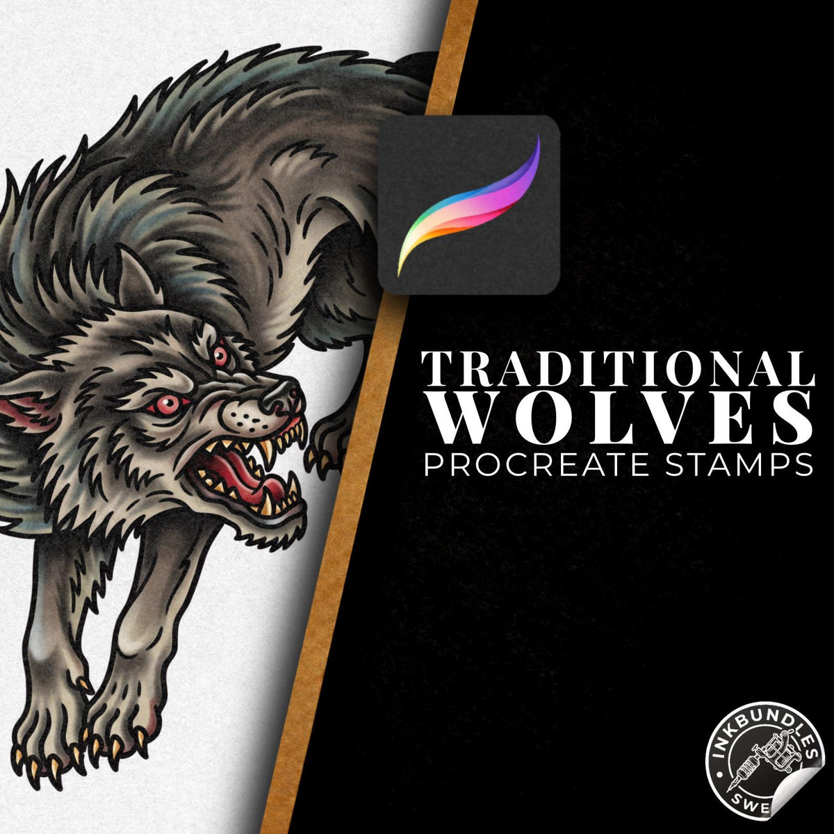 Procreate, Wolf Tattoo flash art , 32 Unique references for Procreate, Outlined tattoo stencil art
