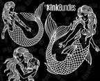 Procreate, Mermaid Tattoo flash art , 32 Unique references for Procreate, Outlined tattoo stencil art