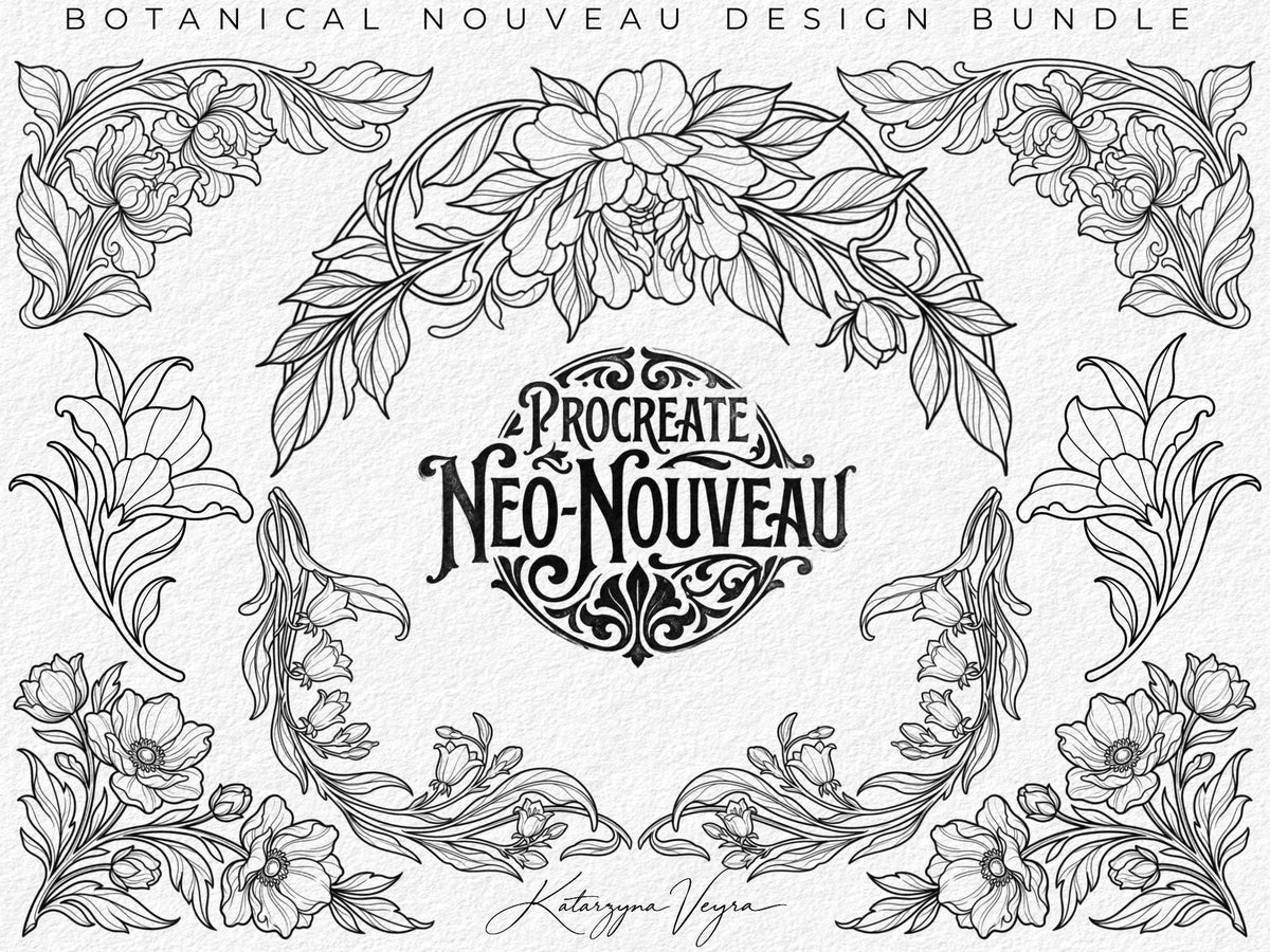 Neo-nouveau, Art Nouveau creative kit – 100 Procreate Stamps
