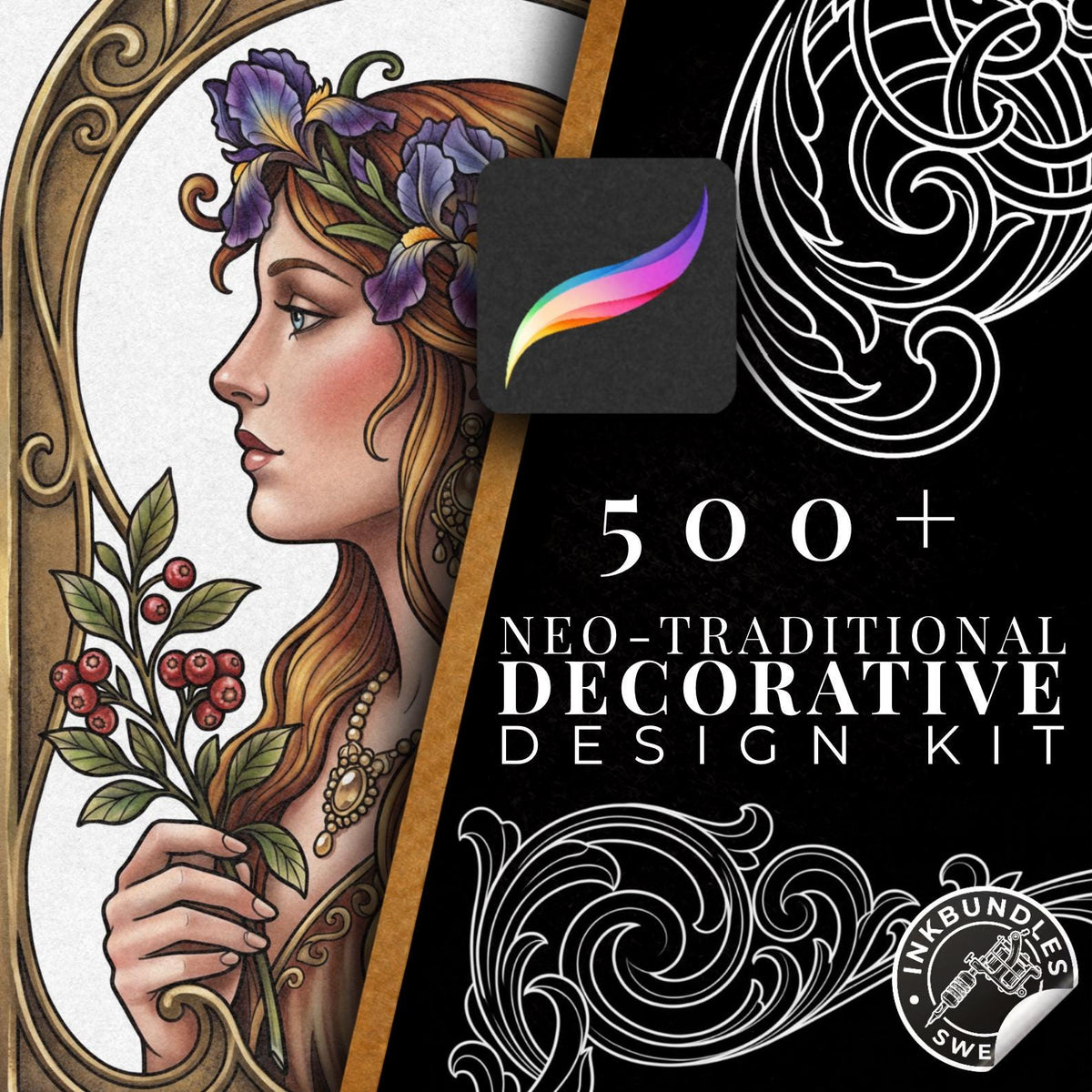 Ornament & Acanthus Tattoo Stencils – 500+ Procreate Stamps