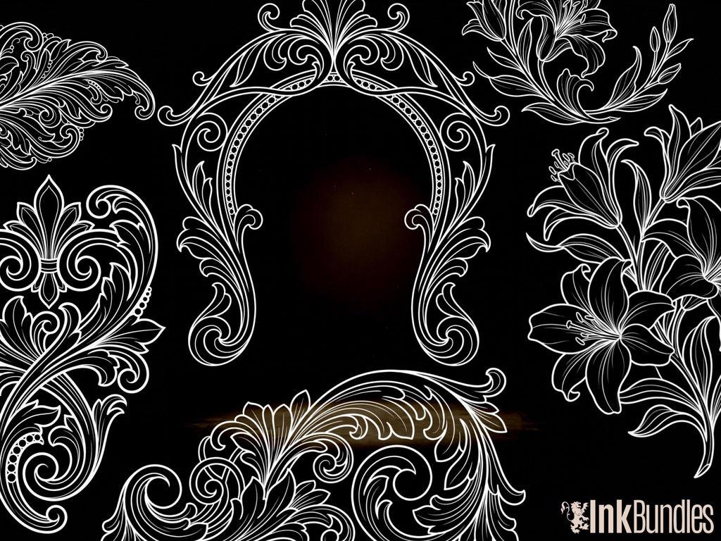 Ornament & Acanthus Tattoo Stencils – 500+ Procreate Stamps