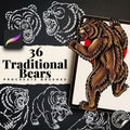Procreate, Traditional Bears Tattoo flash art , 36 Unique references for Procreate, Outlined tattoo stencil art