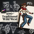 Wild West Tattoo Stencils Bundle - 200+ Procreate Stamps