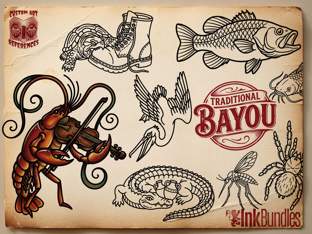 American Traditional Bayou Tattoos – Procreate Stamps, Old-School Stencils