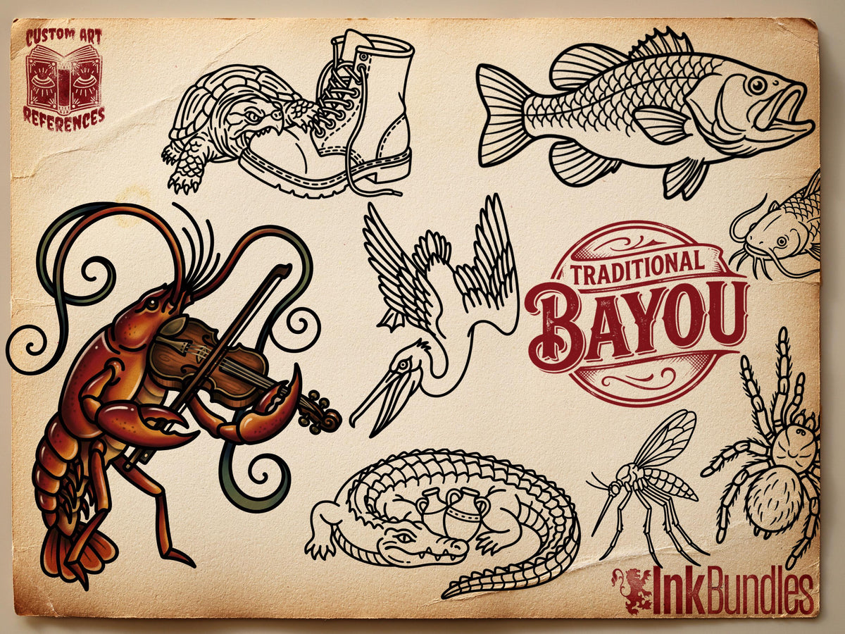 American Traditional Bayou Tattoos – Procreate Stamps, Old-School Stencils