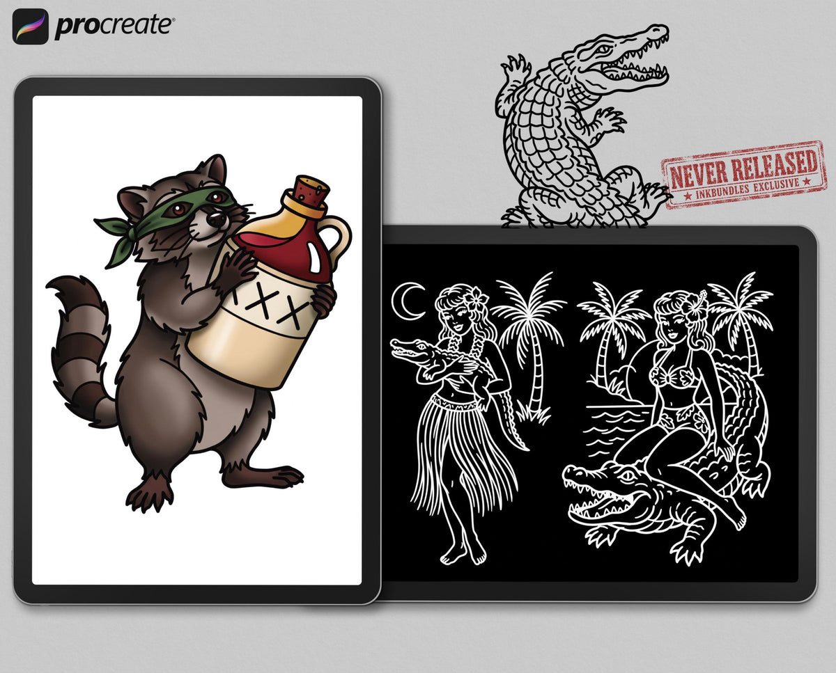 American Traditional Bayou Tattoos – Procreate Stamps, Old-School Stencils