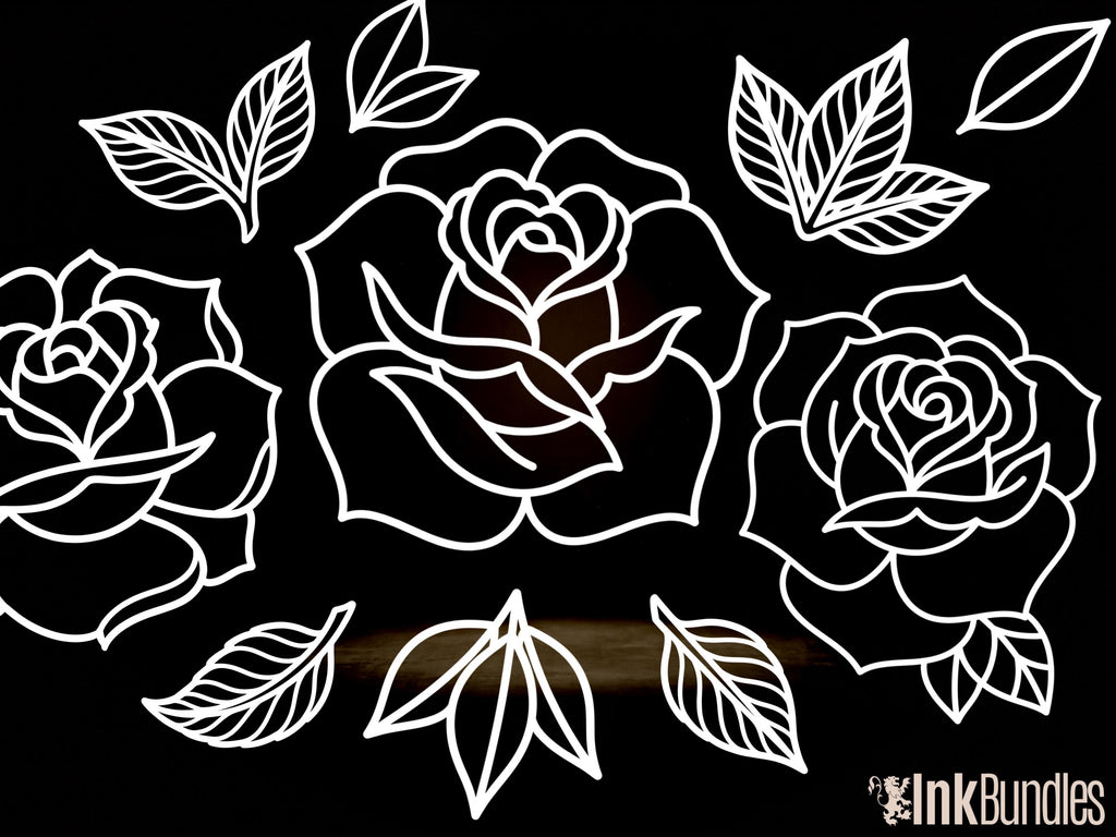 Traditional Roses Tattoo Stencils 100+ files: Procreate & PNG SVG EPS