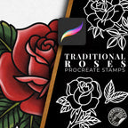 Traditional Roses Tattoo Stencils 100+ files: Procreate & PNG SVG EPS