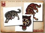 Procreate, Wolf Tattoo flash art , 32 Unique references for Procreate, Outlined tattoo stencil art