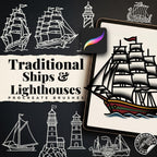 Traditional Tattoo Stencils - 100 files | Procreate Stamp Brushes PNG EPS SVG
