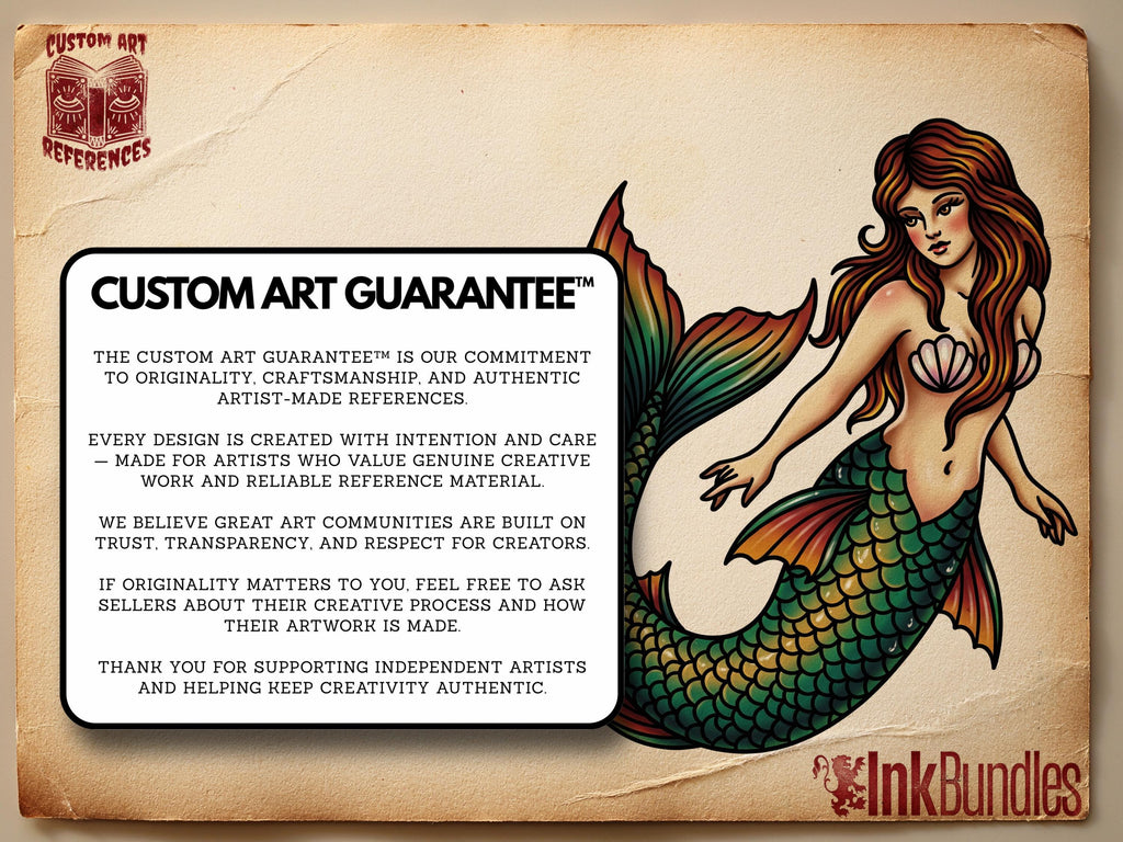Procreate, Mermaid Tattoo flash art , 32 Unique references for Procreate, Outlined tattoo stencil art