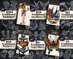 Traditional Tattoo Bundle 2026 - Procreate Stamps & PNG Stencils