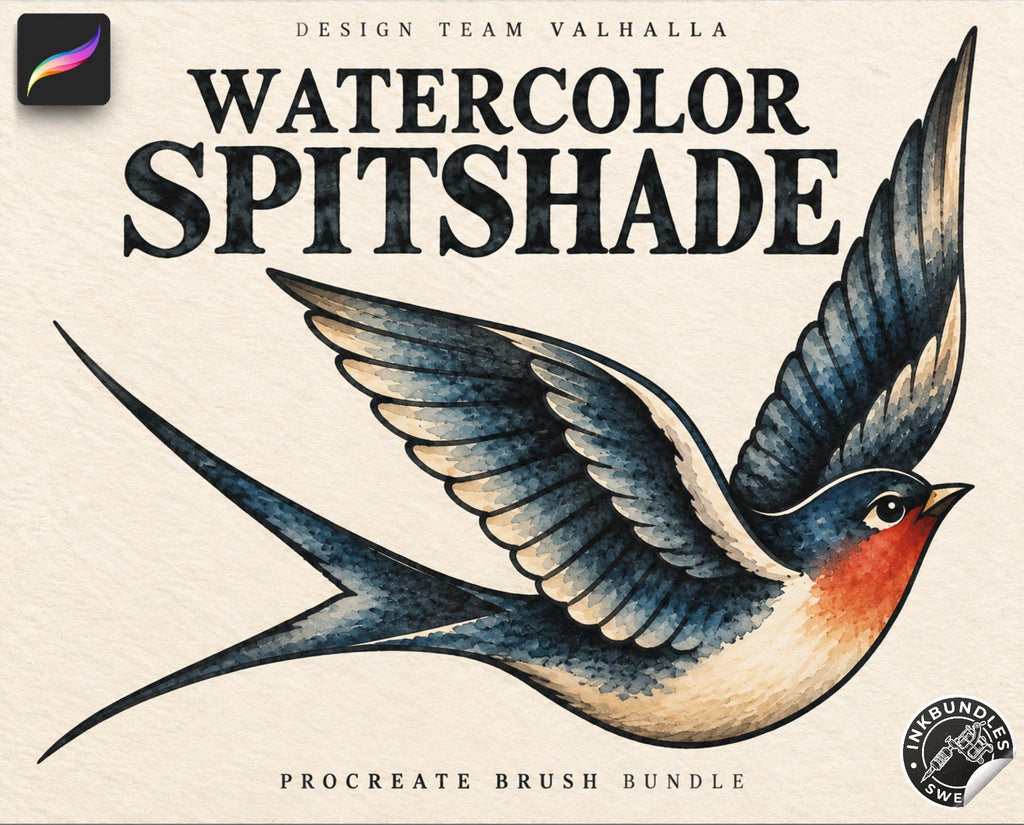 Tattoo Flash Brush Set: Watercolor, Spitshade, Ink, Paper Textures, digital download