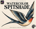 Tattoo Flash Brush Set: Watercolor, Spitshade, Ink, Paper Textures, digital download