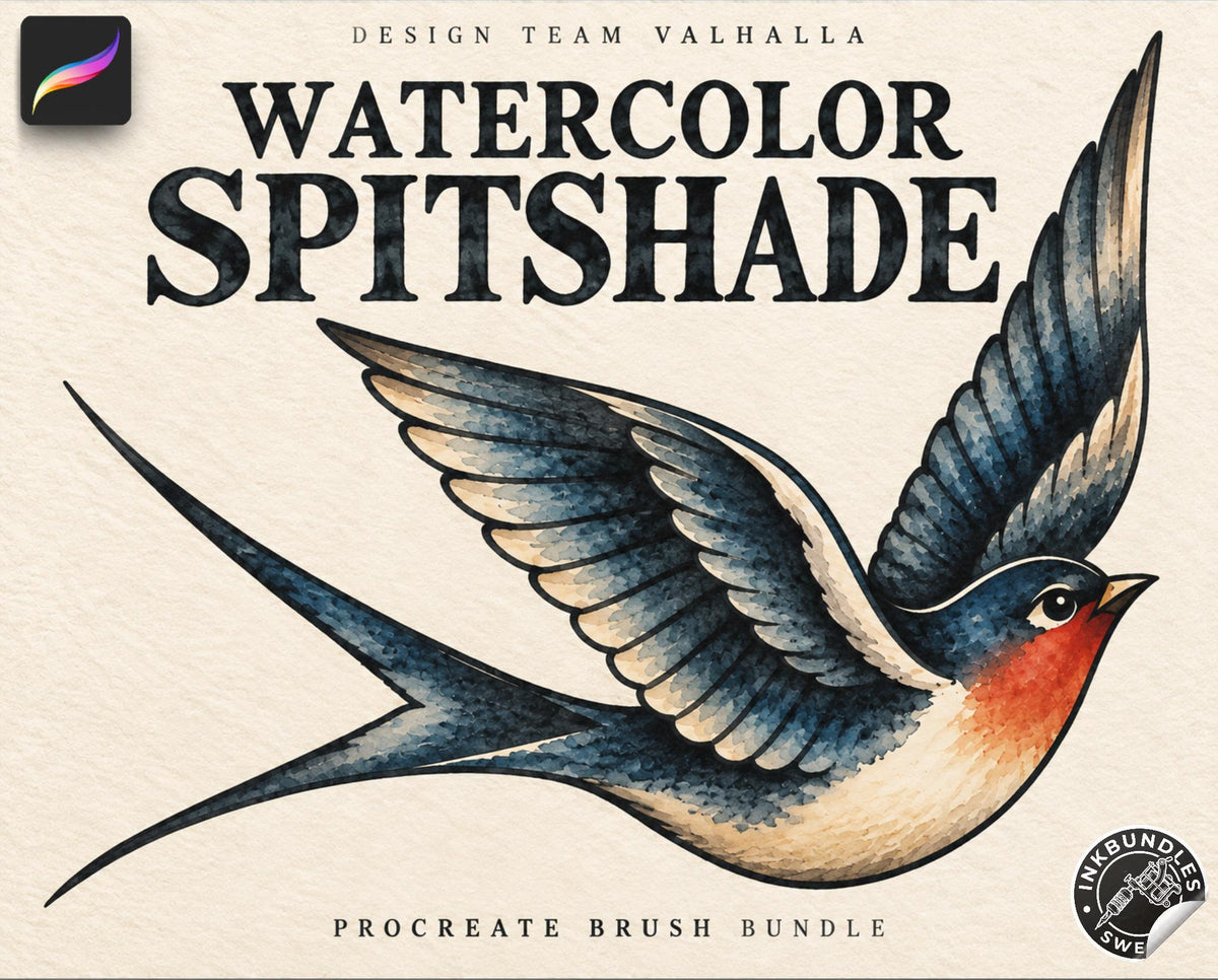 Tattoo Flash Brush Set: Watercolor, Spitshade, Ink, Paper Textures, digital download