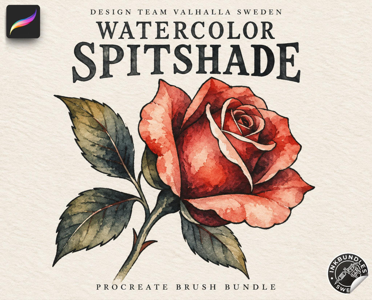Tattoo Flash Brush Set: Watercolor, Spitshade, Ink, Paper Textures, digital download