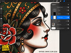 Tattoo Flash Brush Set: Watercolor, Spitshade, Ink, Paper Textures, digital download