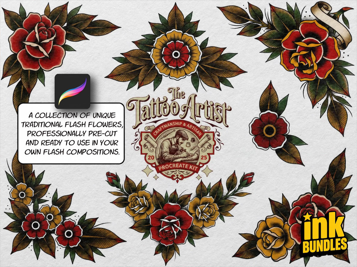 1700+ The Tattoo Art Toolkit 2.0 — Procreate Stencils & References | Neo‑Traditional Semi‑Real Assets