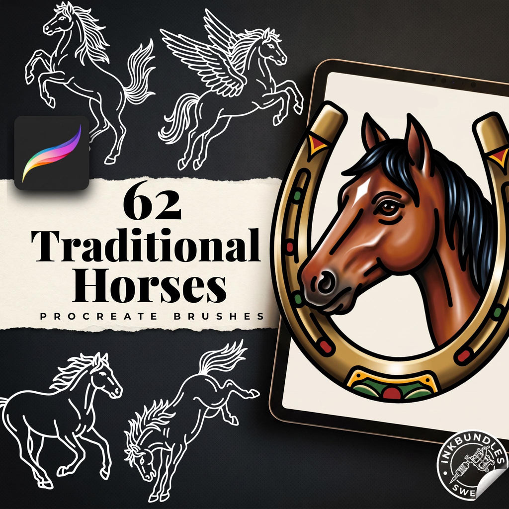 Procreate, Traditional Horses Tattoo flash art , 62 Unique references for Procreate, Outlined tattoo stencil art