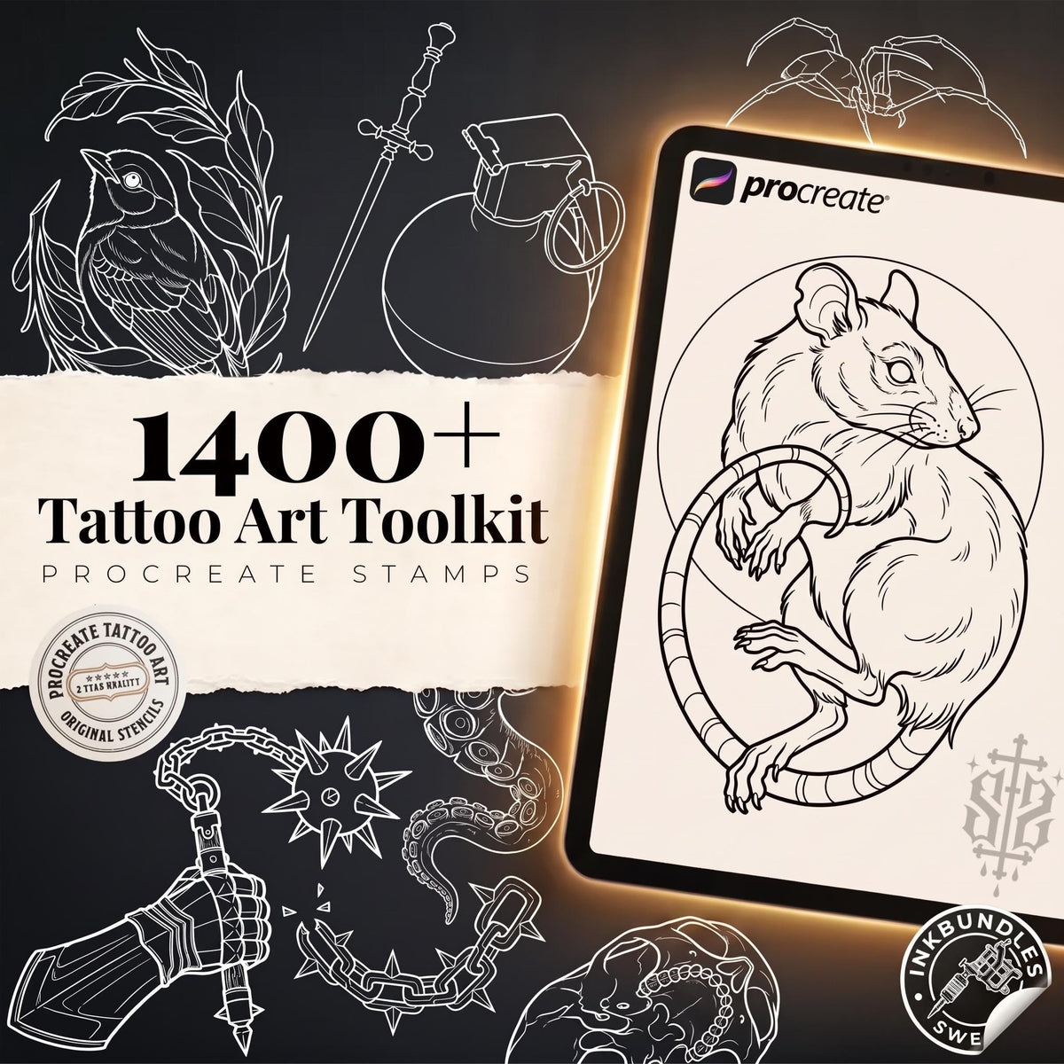 Procreate Tattoo Art Toolkit Bundle - 1,400+ Stamps & Brushes