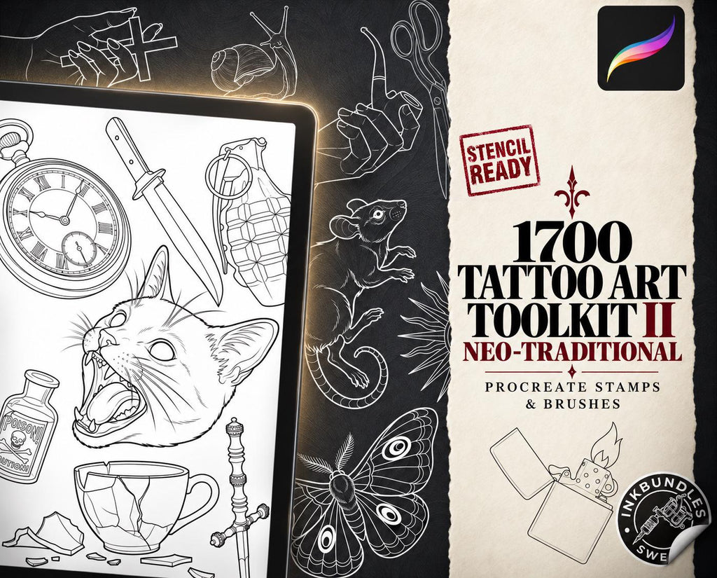 1700+ The Tattoo Art Toolkit 2.0 — Procreate Stencils & References | Neo‑Traditional Semi‑Real Assets