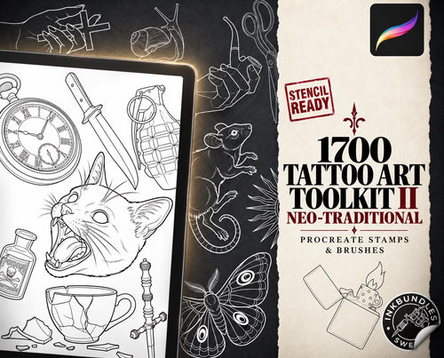 1700+ The Tattoo Art Toolkit 2.0 — Procreate Stencils & References | Neo‑Traditional Semi‑Real Assets