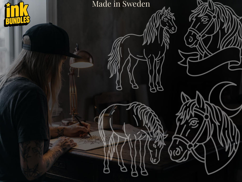 Procreate, Traditional Horses Tattoo flash art , 62 Unique references for Procreate, Outlined tattoo stencil art