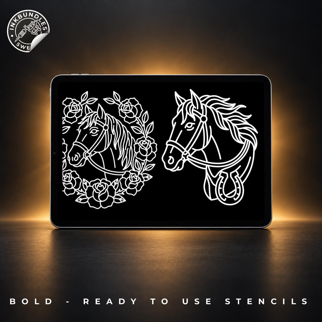 Procreate, Traditional Horses Tattoo flash art , 62 Unique references for Procreate, Outlined tattoo stencil art