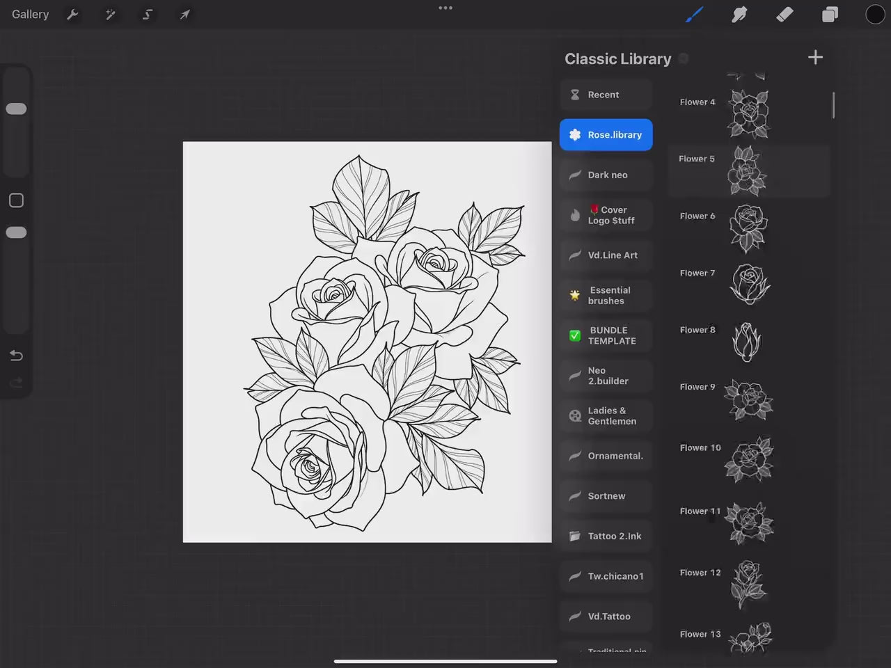 Neo Traditional Tattoo Bundle | Rose Stencils & Flash | Procreate + PNG, Ebook| Roses Art |