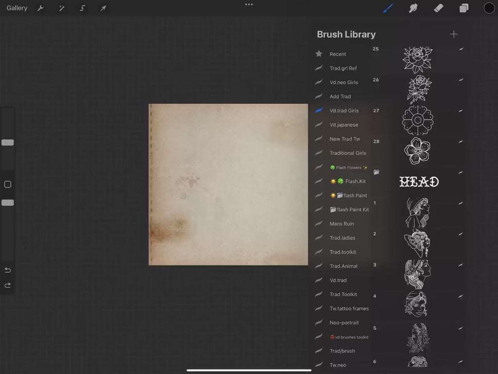 250+ Traditional Tattoo Lady Creator for Procreate | Old School Flash Stencils, DIY Assets & Brushset